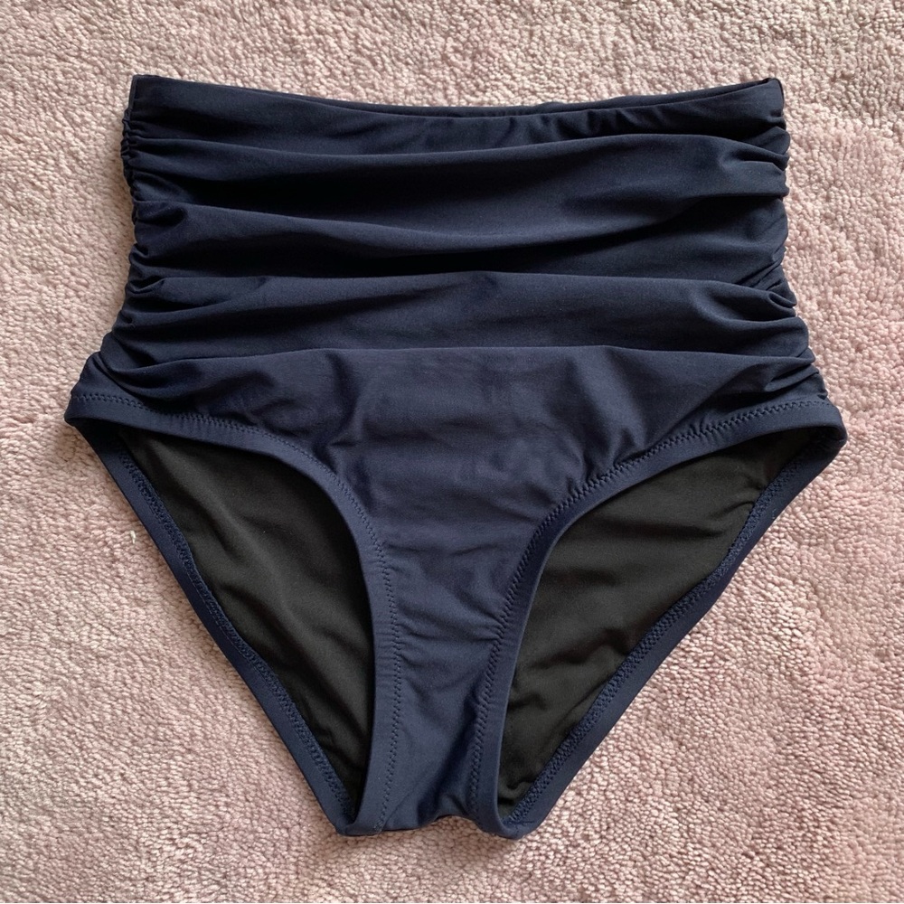 J.Crew ruched high-rise full-coverage bikini bottom navy size XXS